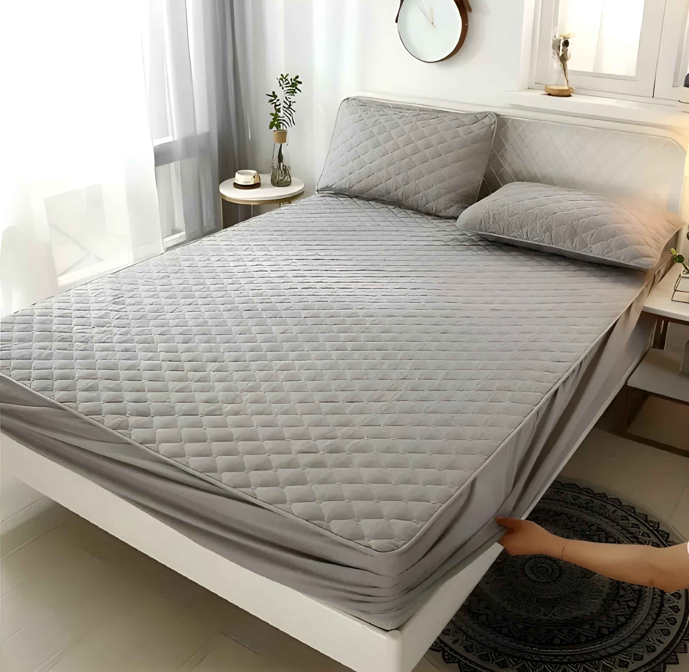 Cubre Colchon 2 Plazas Impermeable Cubrecolchon 2 Plazas gris-0