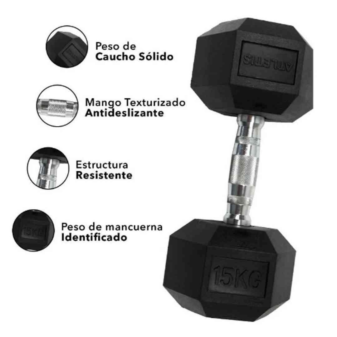 Mancuerna Hexagonal De Caucho 15kg (total 30kg El Par)-3