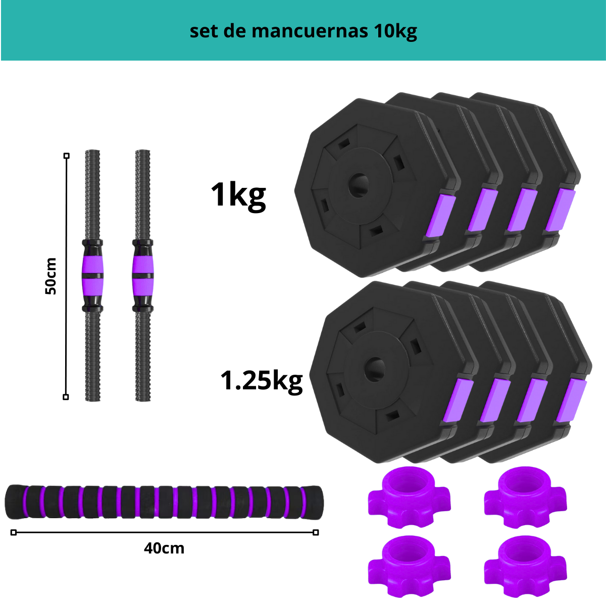 Set mancuernas hexagonales PVC 10 kg Morado-1