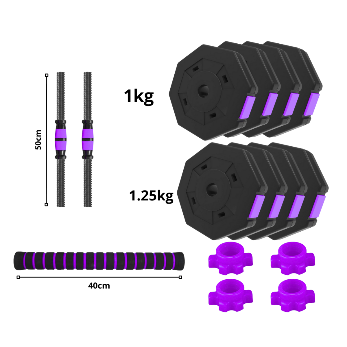 Set mancuernas hexagonales PVC 10 kg Morado-2