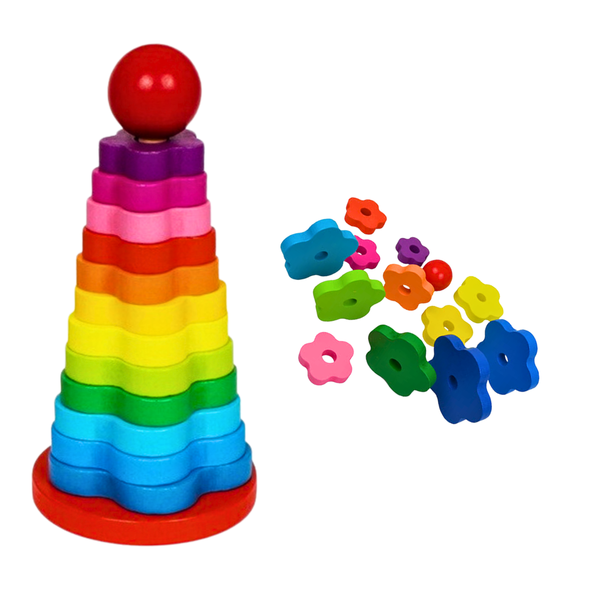 Juguete Torre Apilable Madera Arcoíris Para Niños Didáctico-0