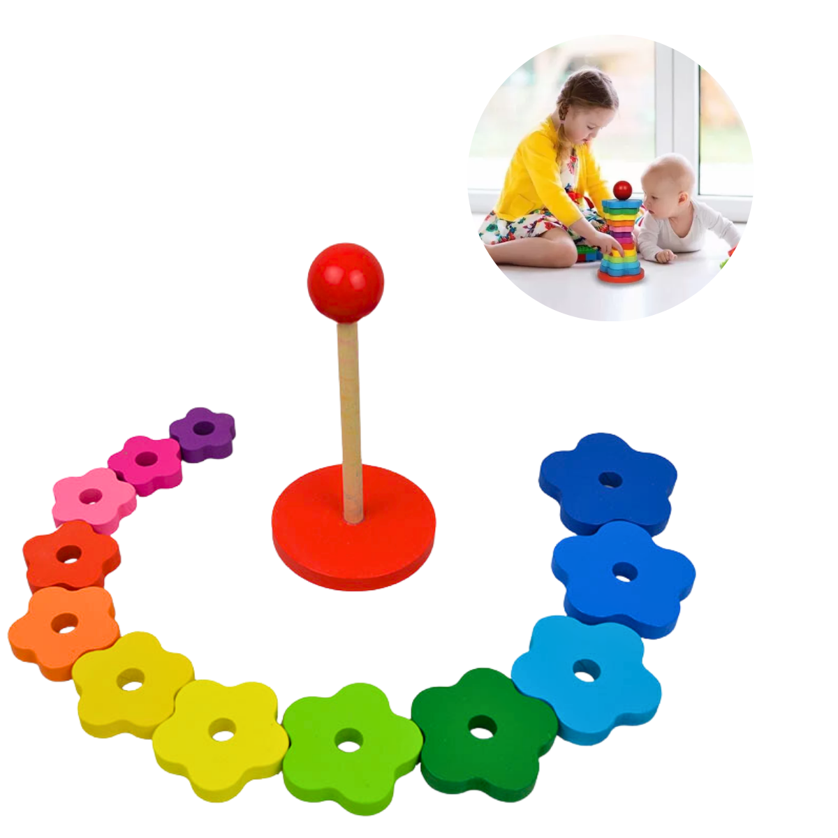 Juguete Torre Apilable Madera Arcoíris Para Niños Didáctico-2