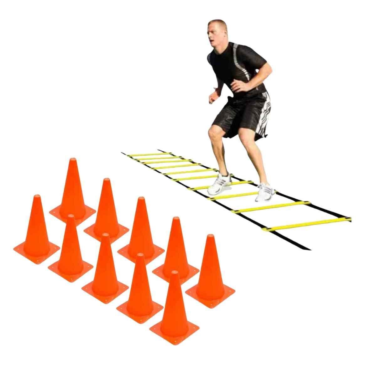 50 Conos Lentejas + 10 Conos  18 cm + Escalera De Coordinación de 12 Peldaños-1