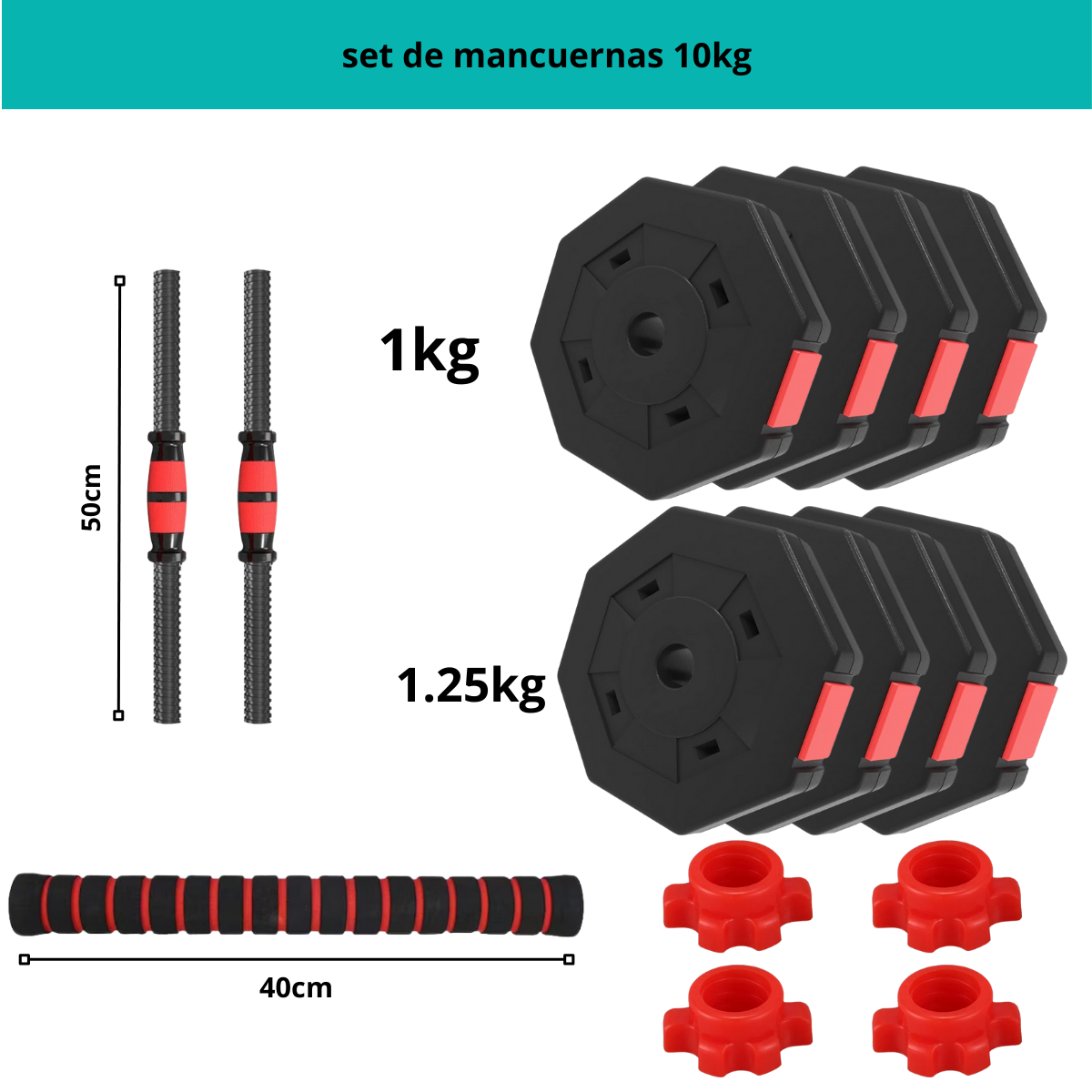 Set De Mancuernas Ajustable De 10kg Rojo-2