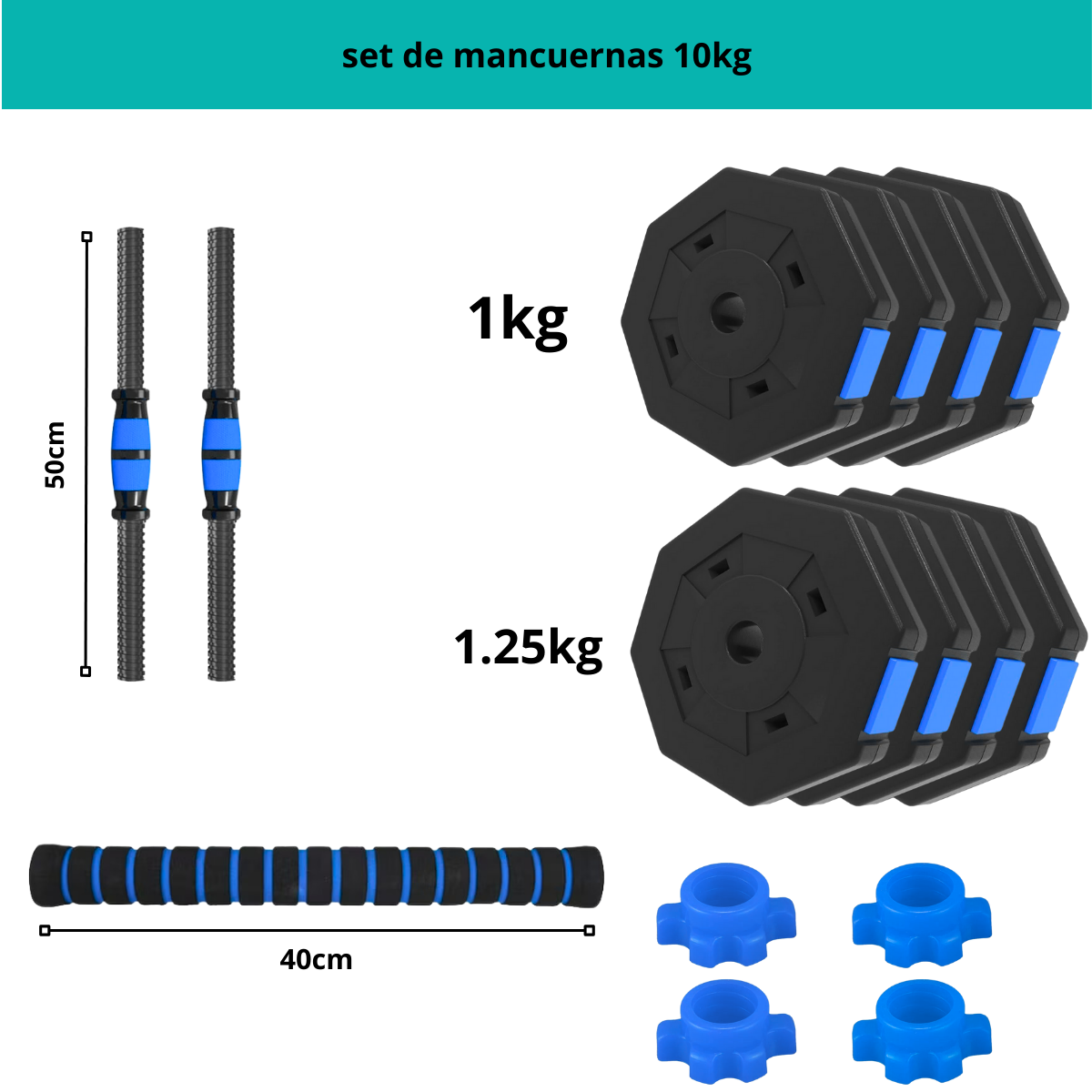 Set De Mancuernas Ajustable De 10kg Azul-2