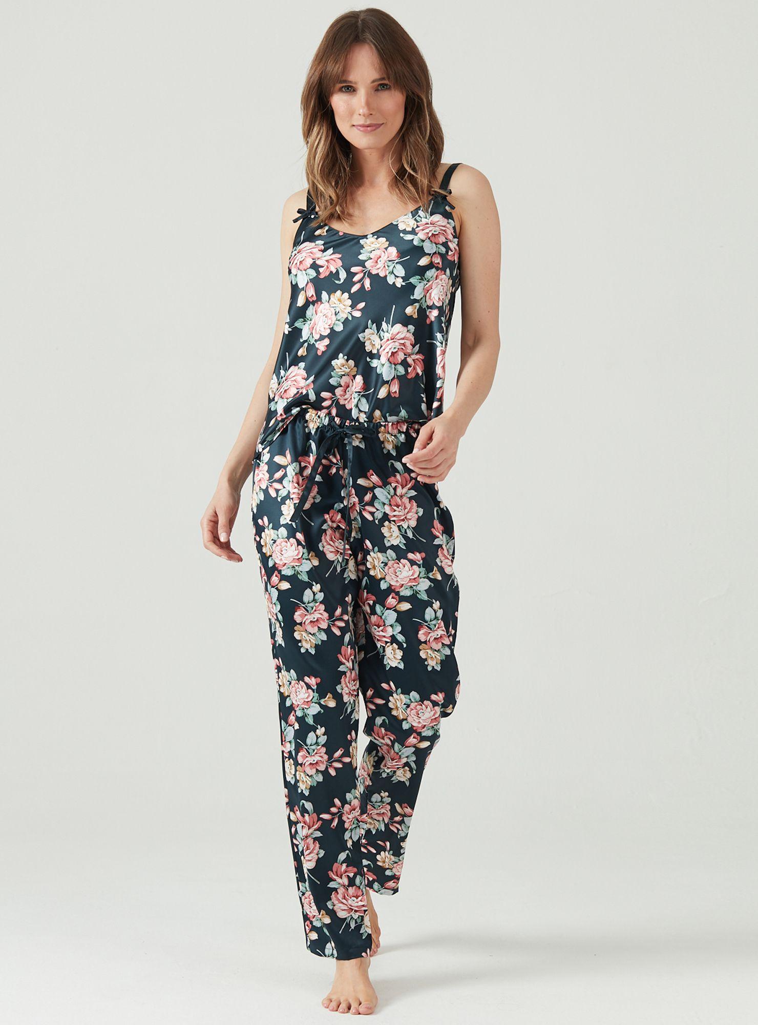 Pijama de Mujer Cinta Pantalon Largo Azul Estampado-0