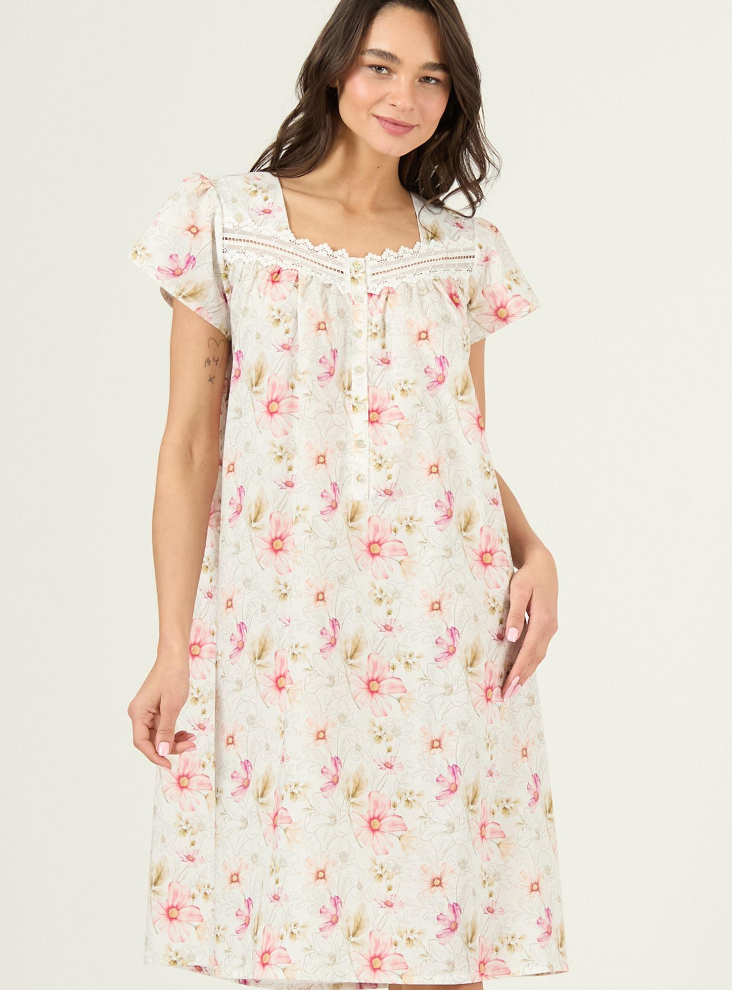 Camisa de Dormir Tradicional Maria Blanco Flor-0