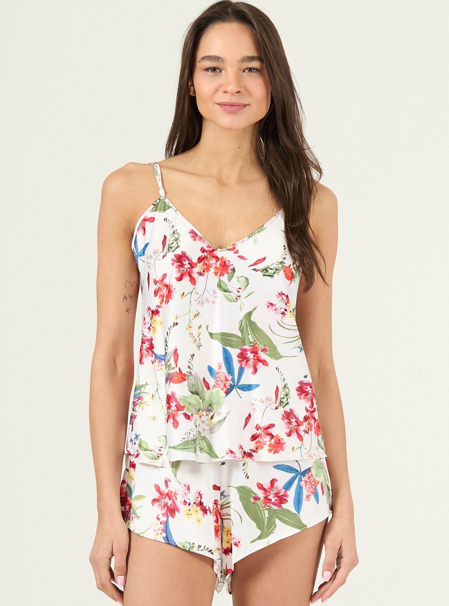 Pijama de Mujer Nieve Short Nacional Blanco Flor-0