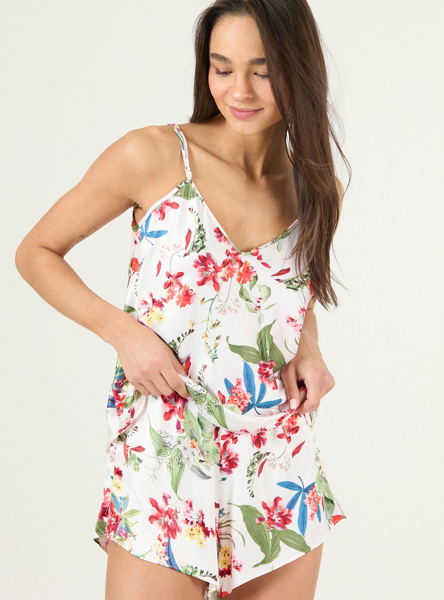 Pijama de Mujer Nieve Short Nacional Blanco Flor-1