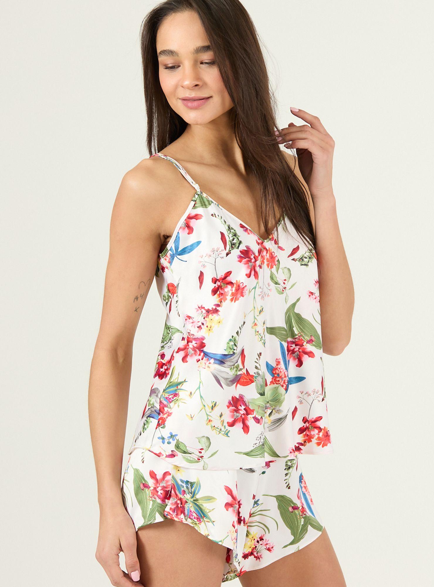 Pijama de Mujer Nieve Short Nacional Blanco Flor-2