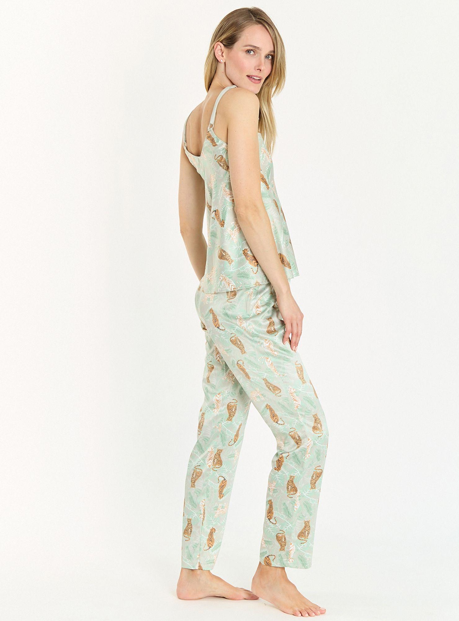 Pijama de Mujer Cinta Pantalon Largo Verde Estampado-1