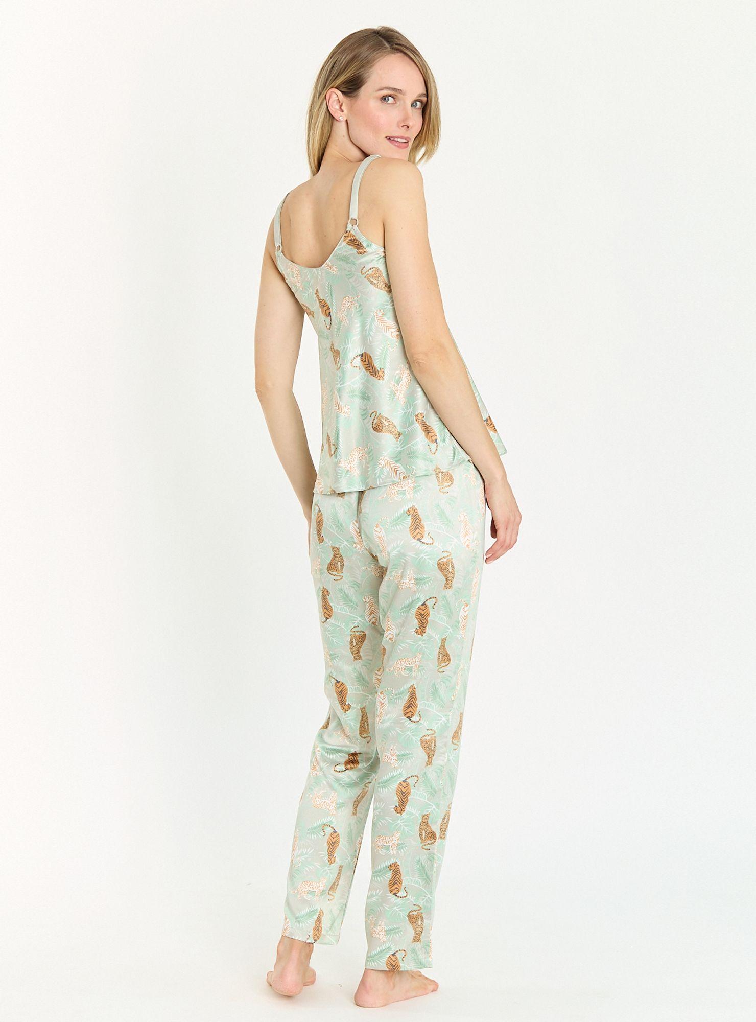 Pijama de Mujer Cinta Pantalon Largo Verde Estampado-2