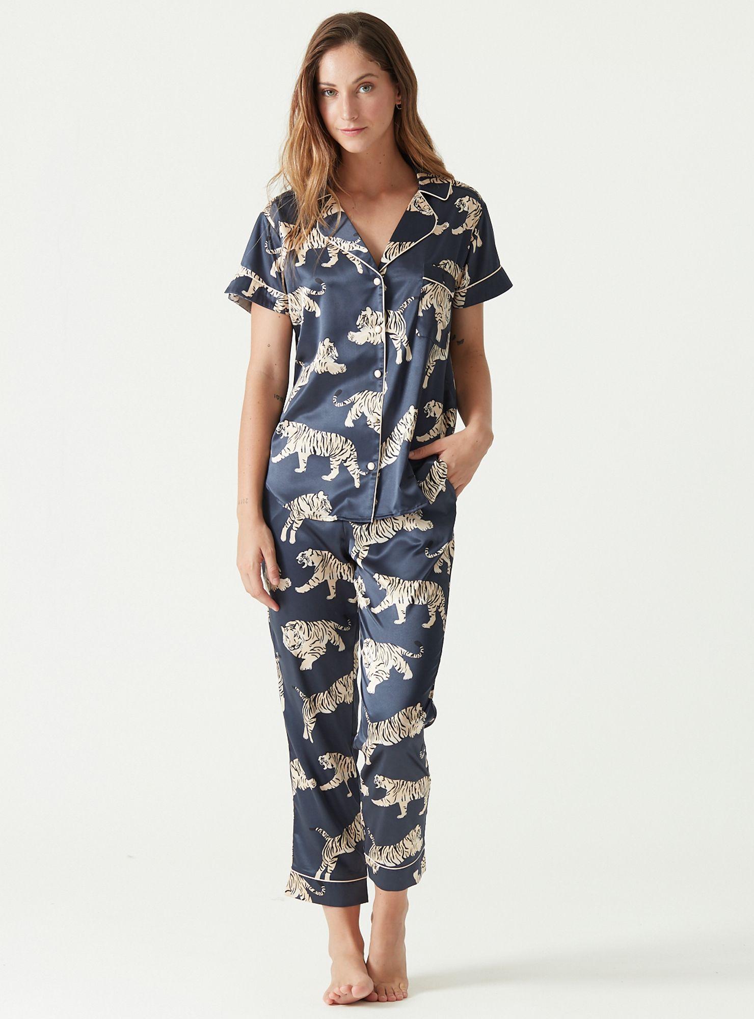 Pijama de Mujer Roma Manga Corta Azul Estampado-0