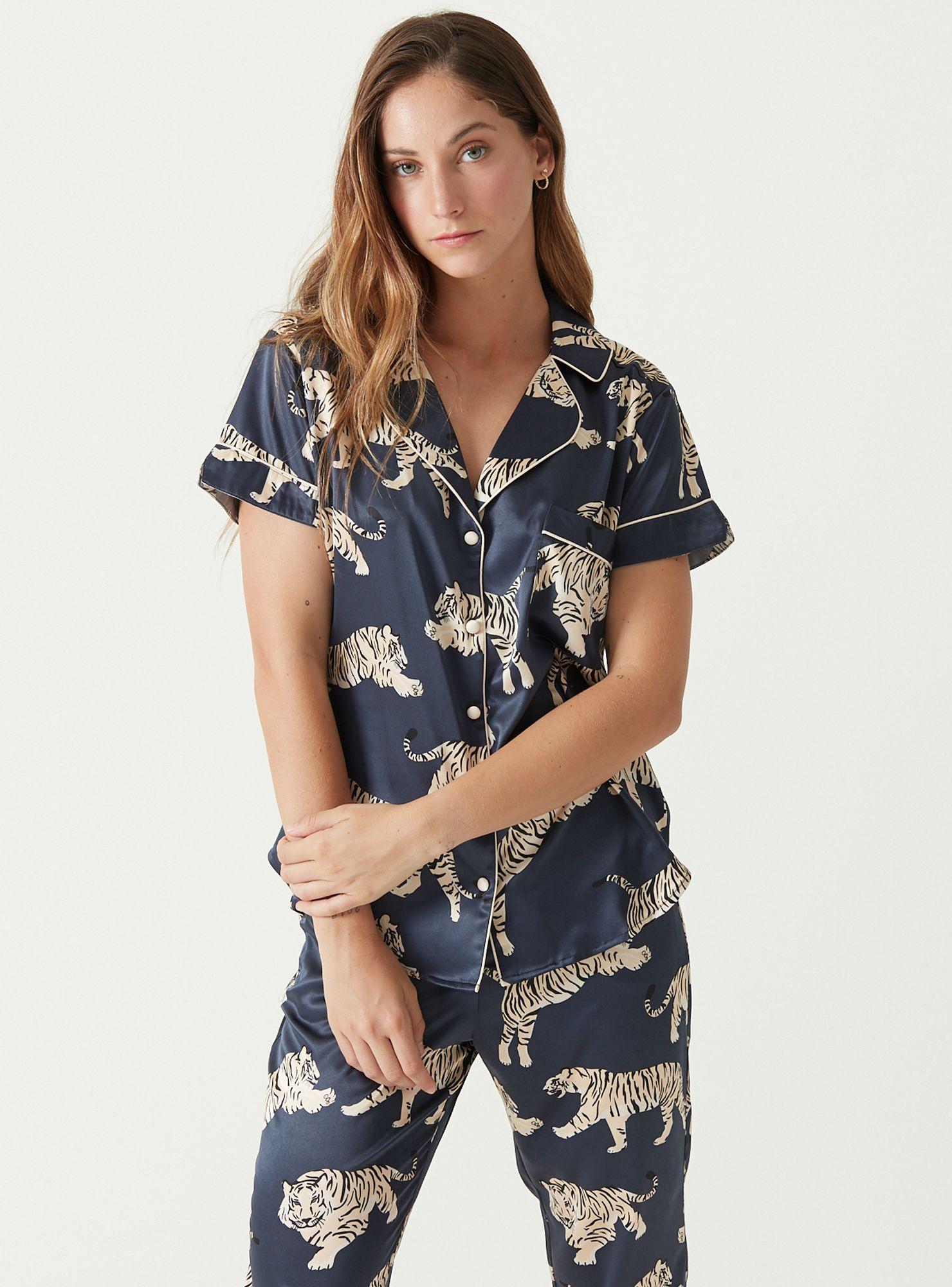 Pijama de Mujer Roma Manga Corta Azul Estampado-3