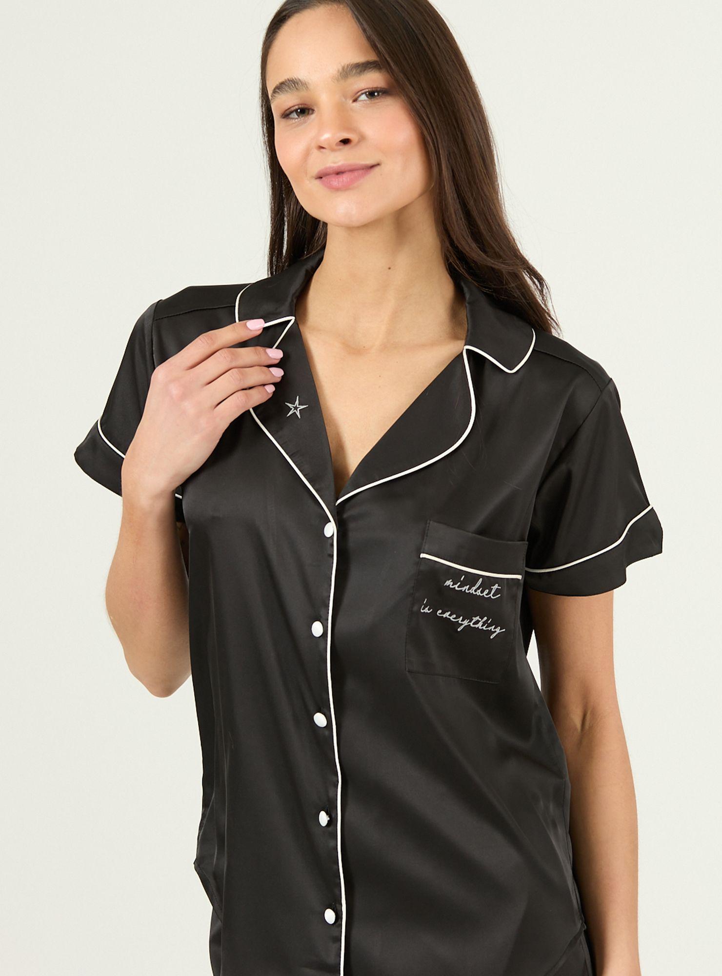 Pijama de Mujer Roma Pantalon Manga Corta Negro-3