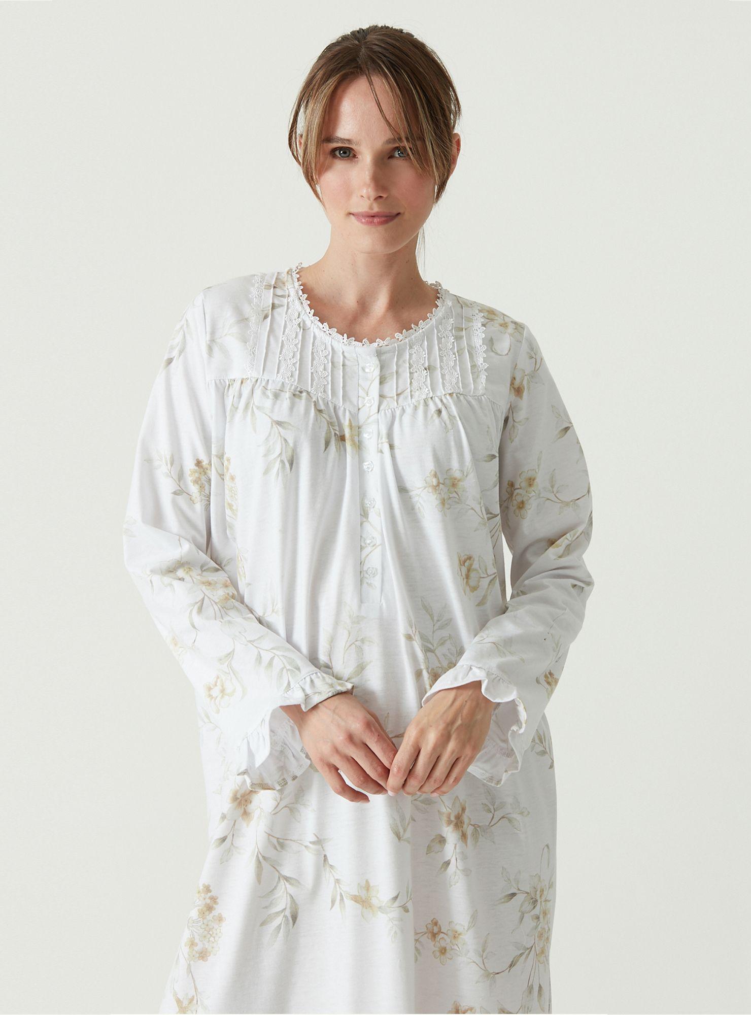 Camisa de dormir Tradicional Ana Blanco Flor-3