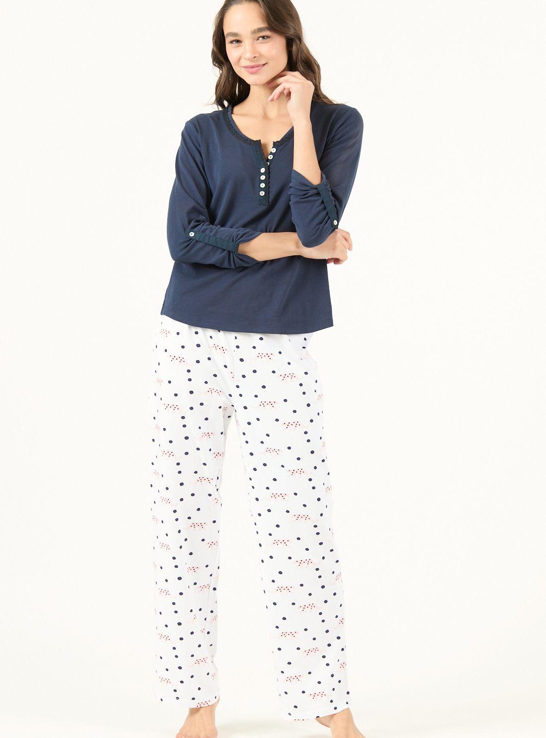 Pijama de Mujer Clara Manga Larga Azul-0