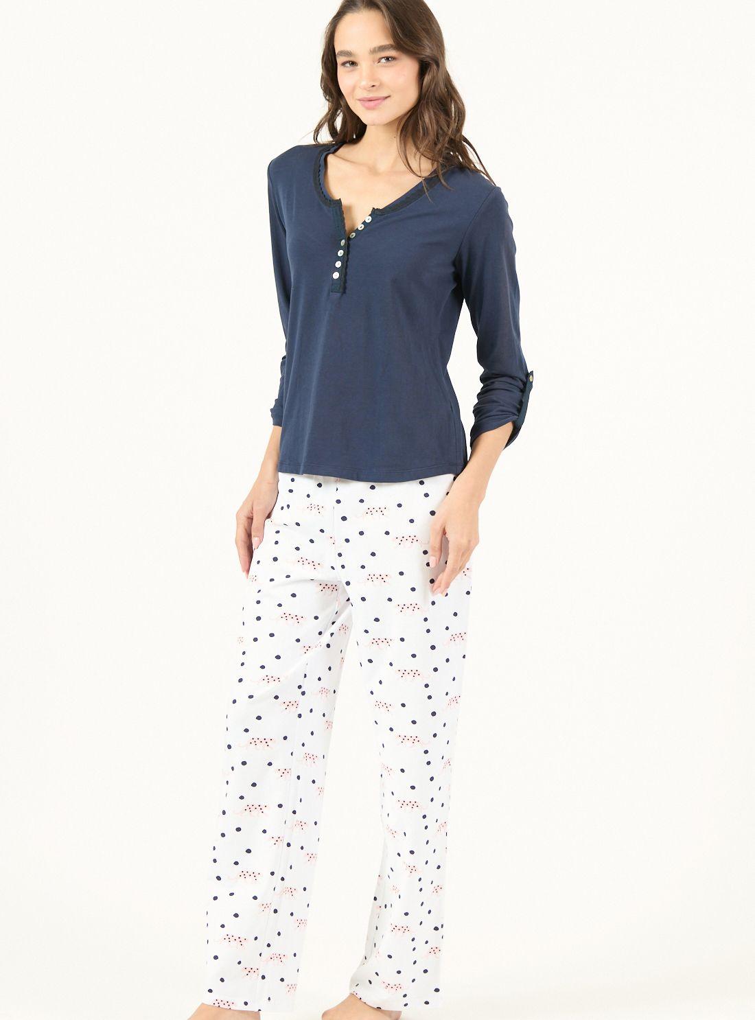 Pijama de Mujer Clara Manga Larga Azul-1