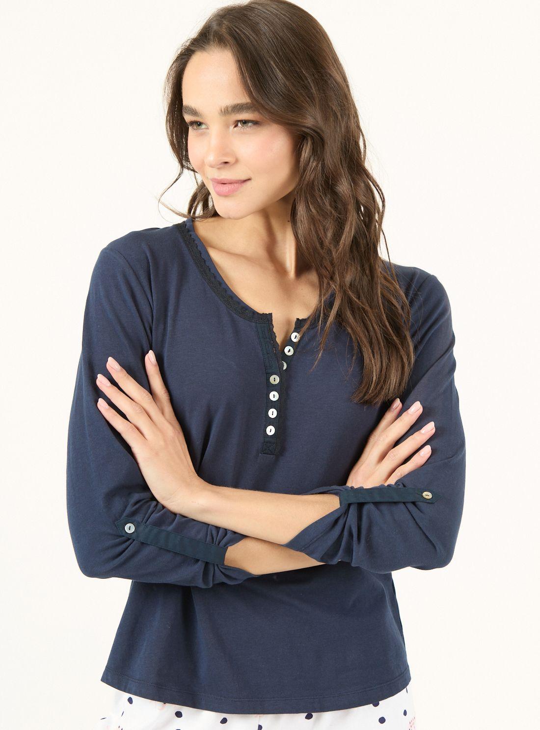 Pijama de Mujer Clara Manga Larga Azul-3