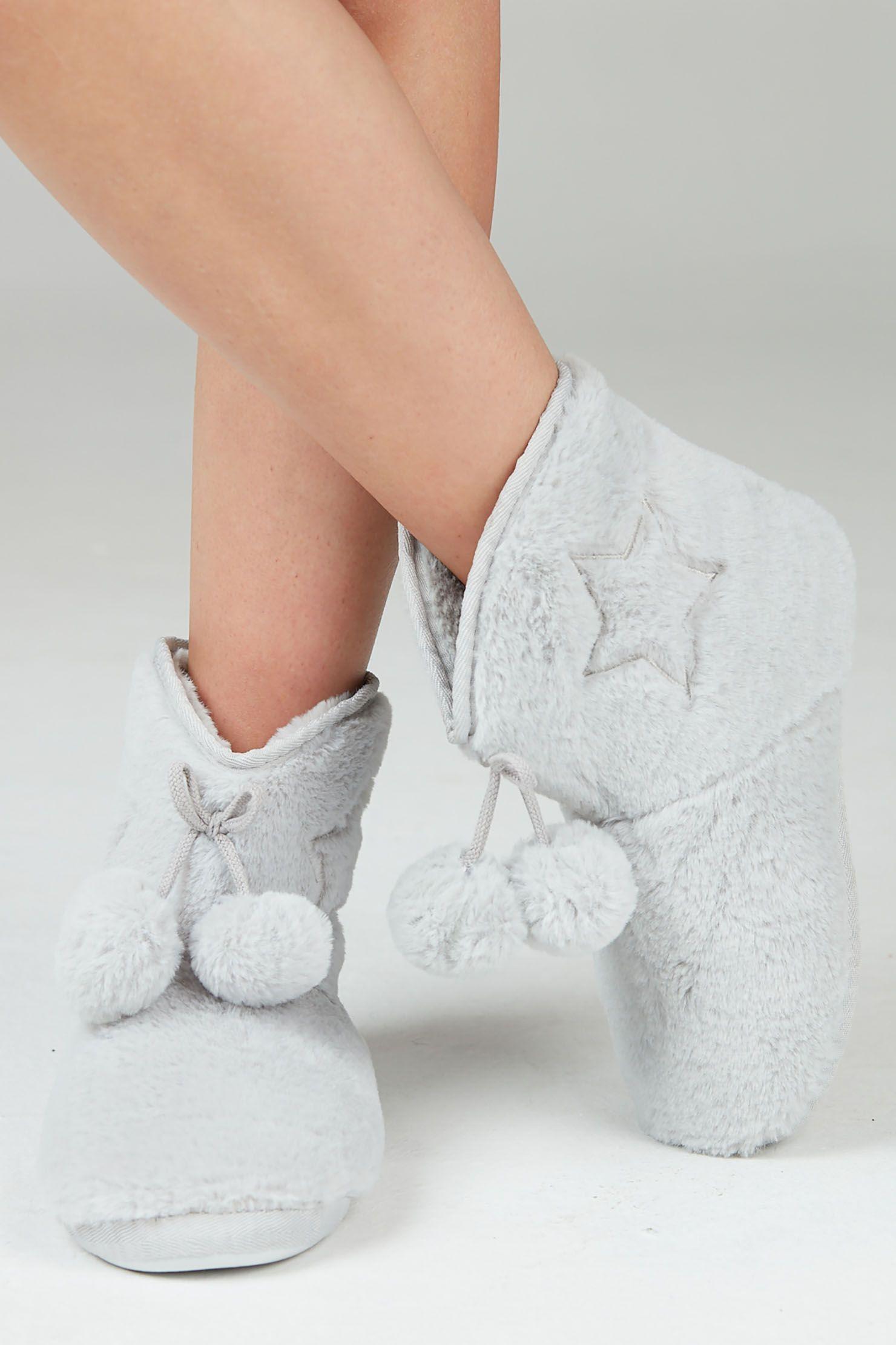 Pantufla Bota New Ponpon Gris Claro-1