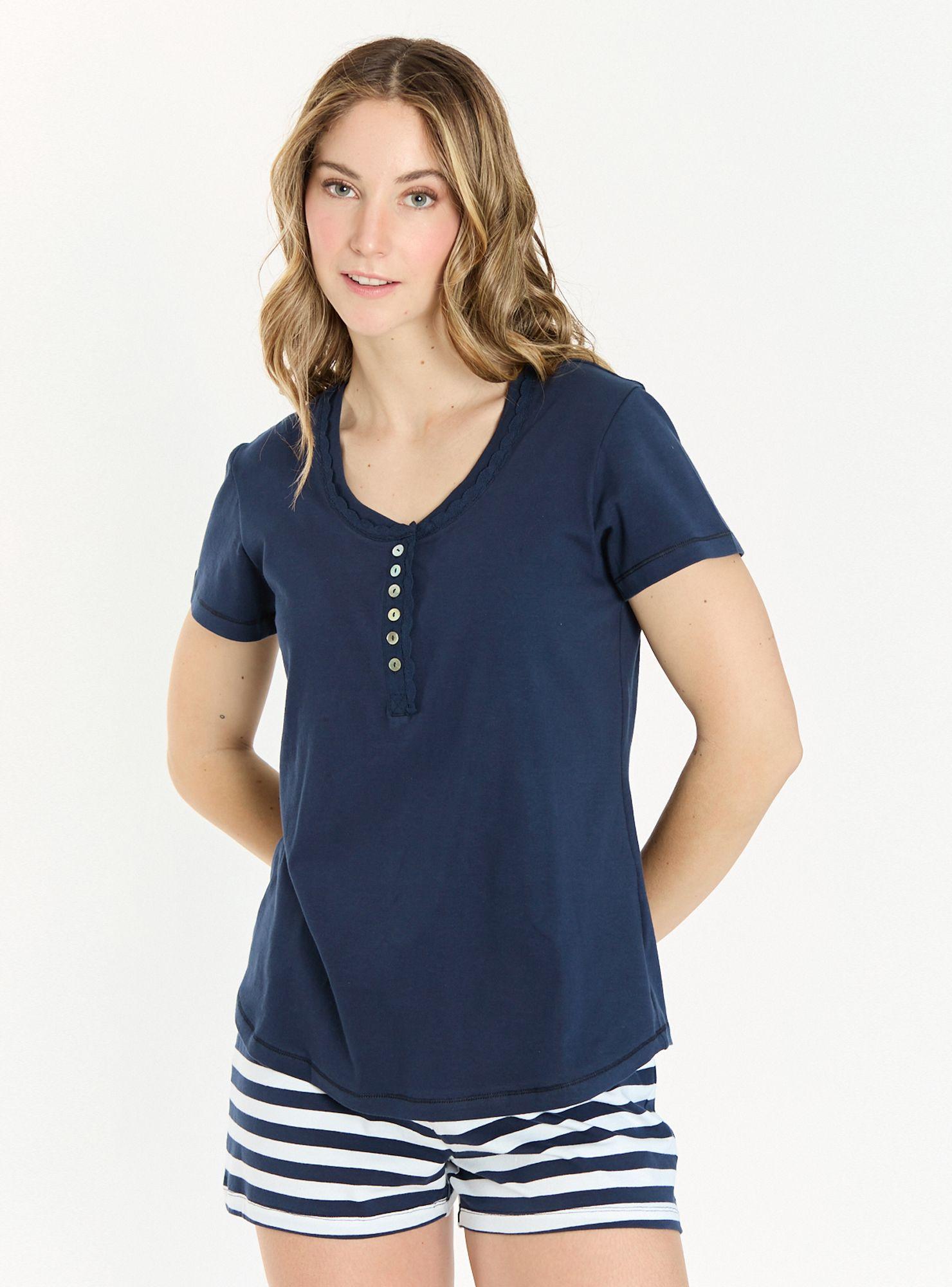 Pijama de Mujer Rayas Short Azul-2