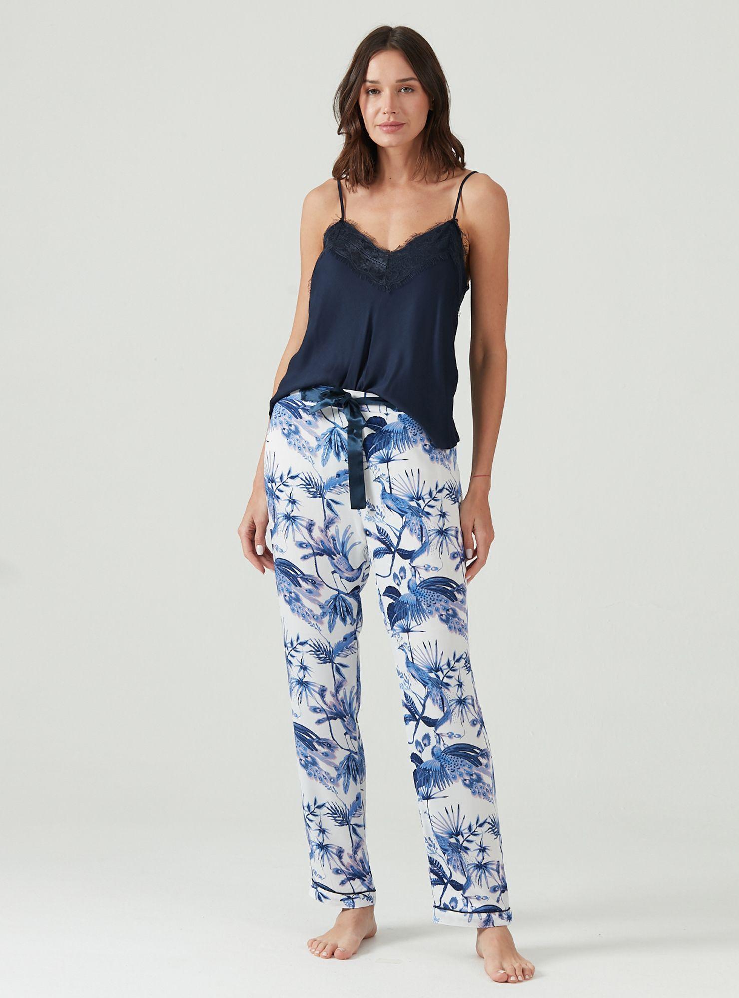 Pijama de Mujer Adela Pantalon Largo Azul-0