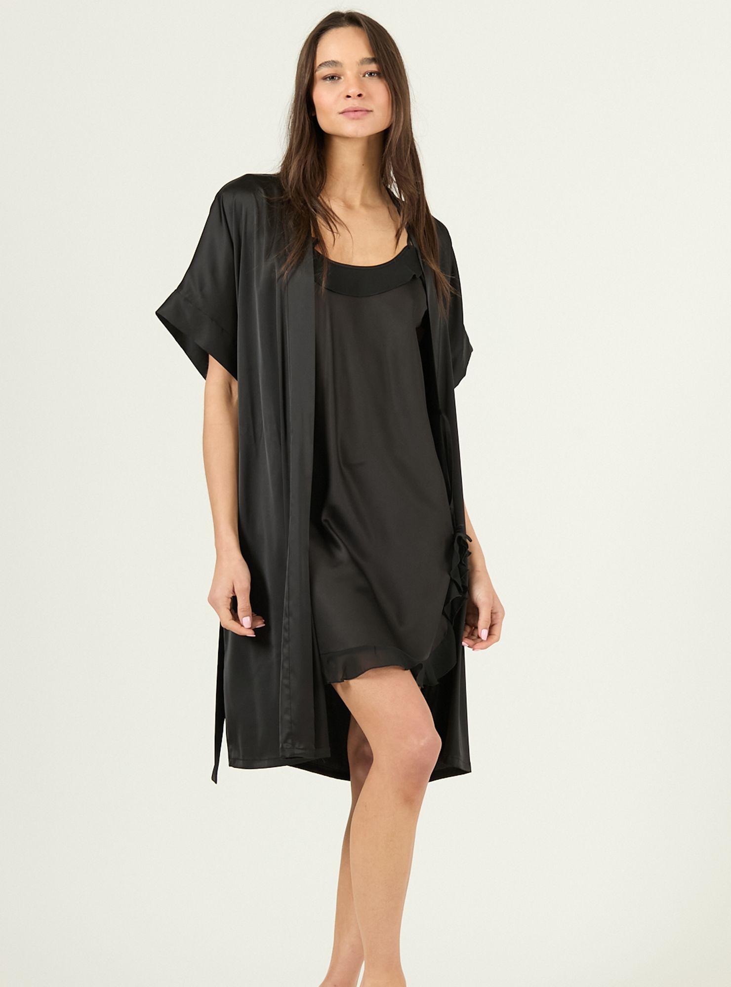 Bata de Mujer Mini Satin Negro-0