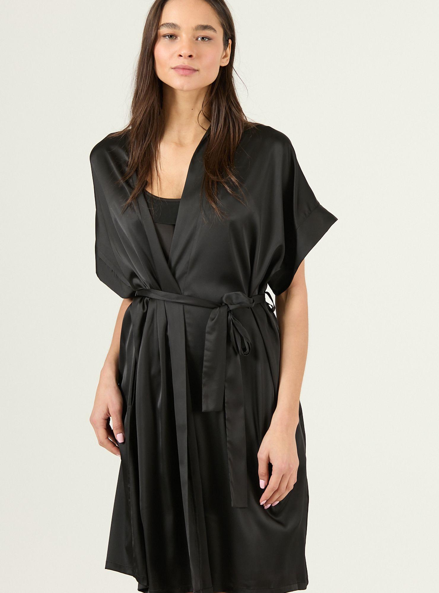 Bata de Mujer Mini Satin Negro-1