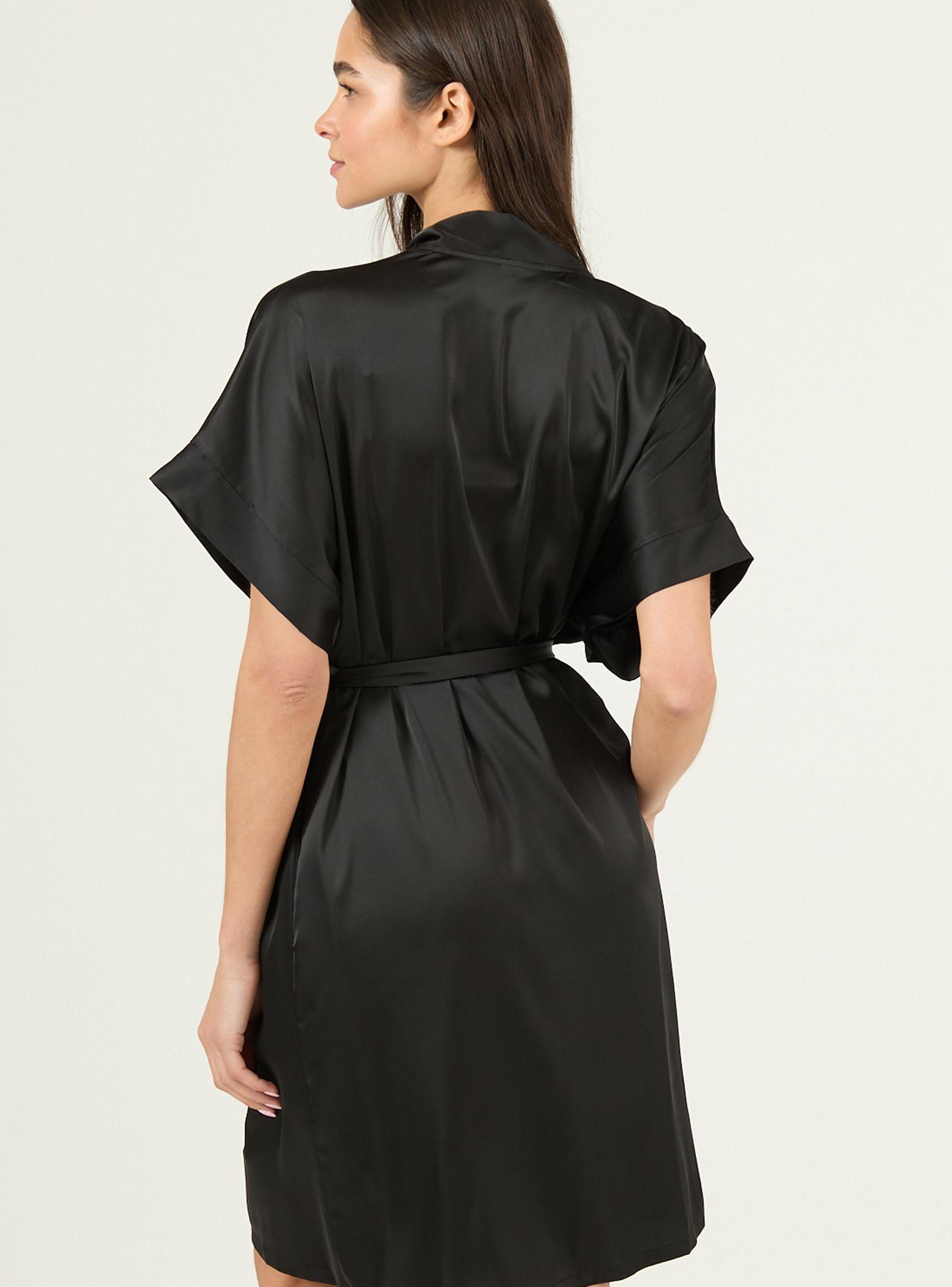 Bata de Mujer Mini Satin Negro-3