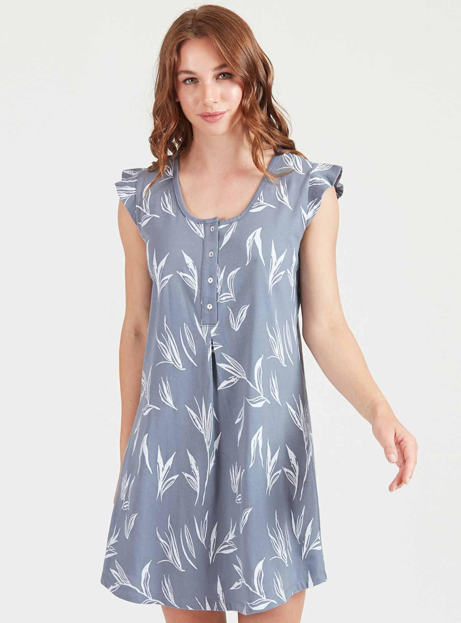 Camisa de dormir Maternal Lia  Azul Estampado-0