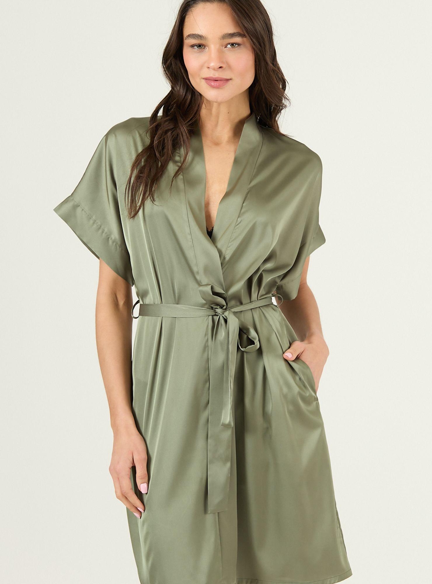 Bata de Mujer Mini Satin Verde-0