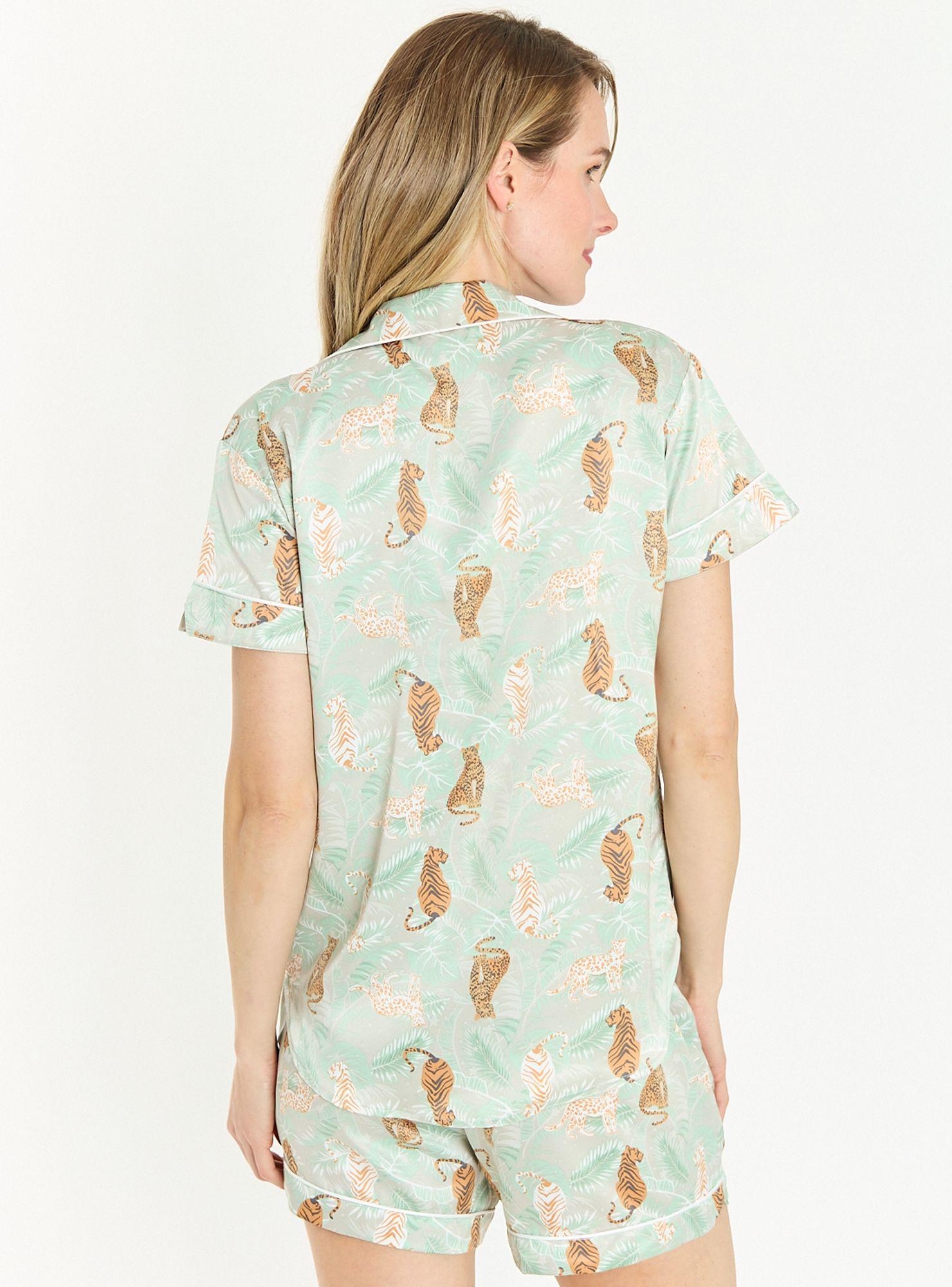 Pijama de Mujer Roma Short Verde Estampado-3