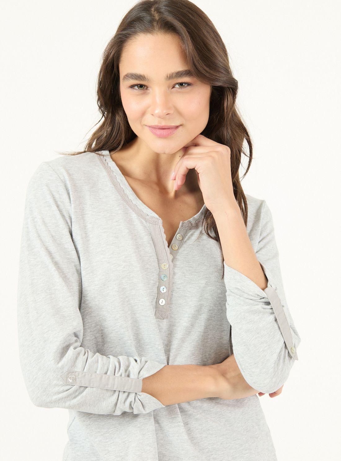 Pijama de Mujer Clara Manga Larga Gris-3