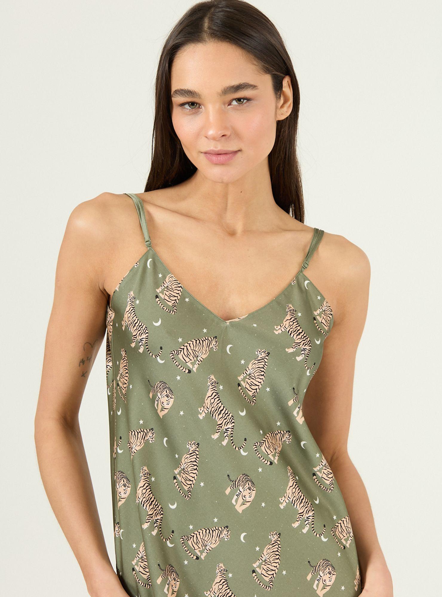 Camisa de Dormir Mini Cami Verde Estampado-4