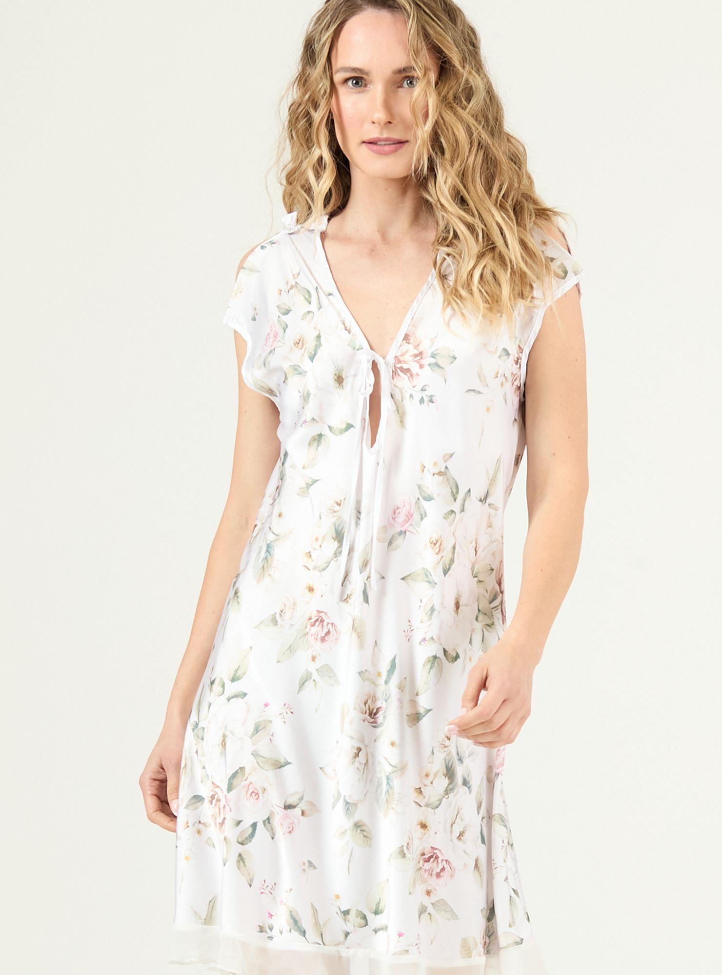 Camisola de Dormir Sesgo Blanco Flor-0