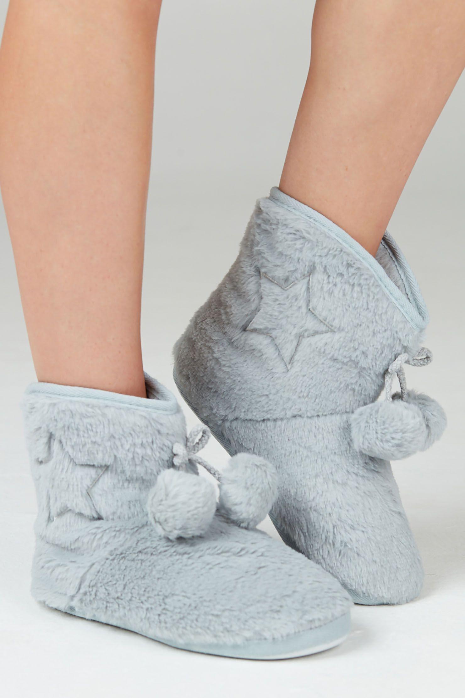 Pantufla Bota New Ponpon Celeste-2