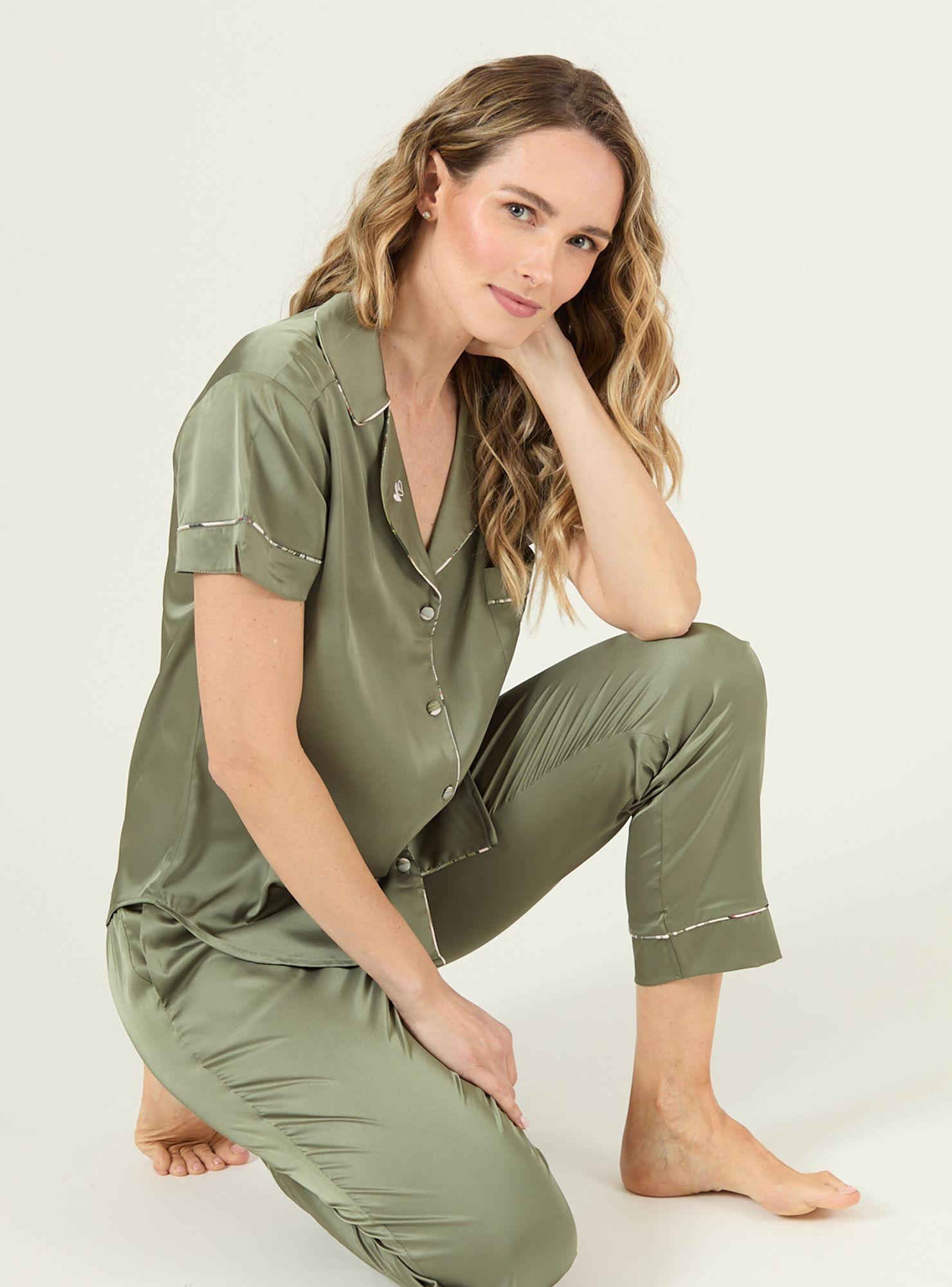 Pijama de Mujer Roma Pantalon Manga Corta Verde-4