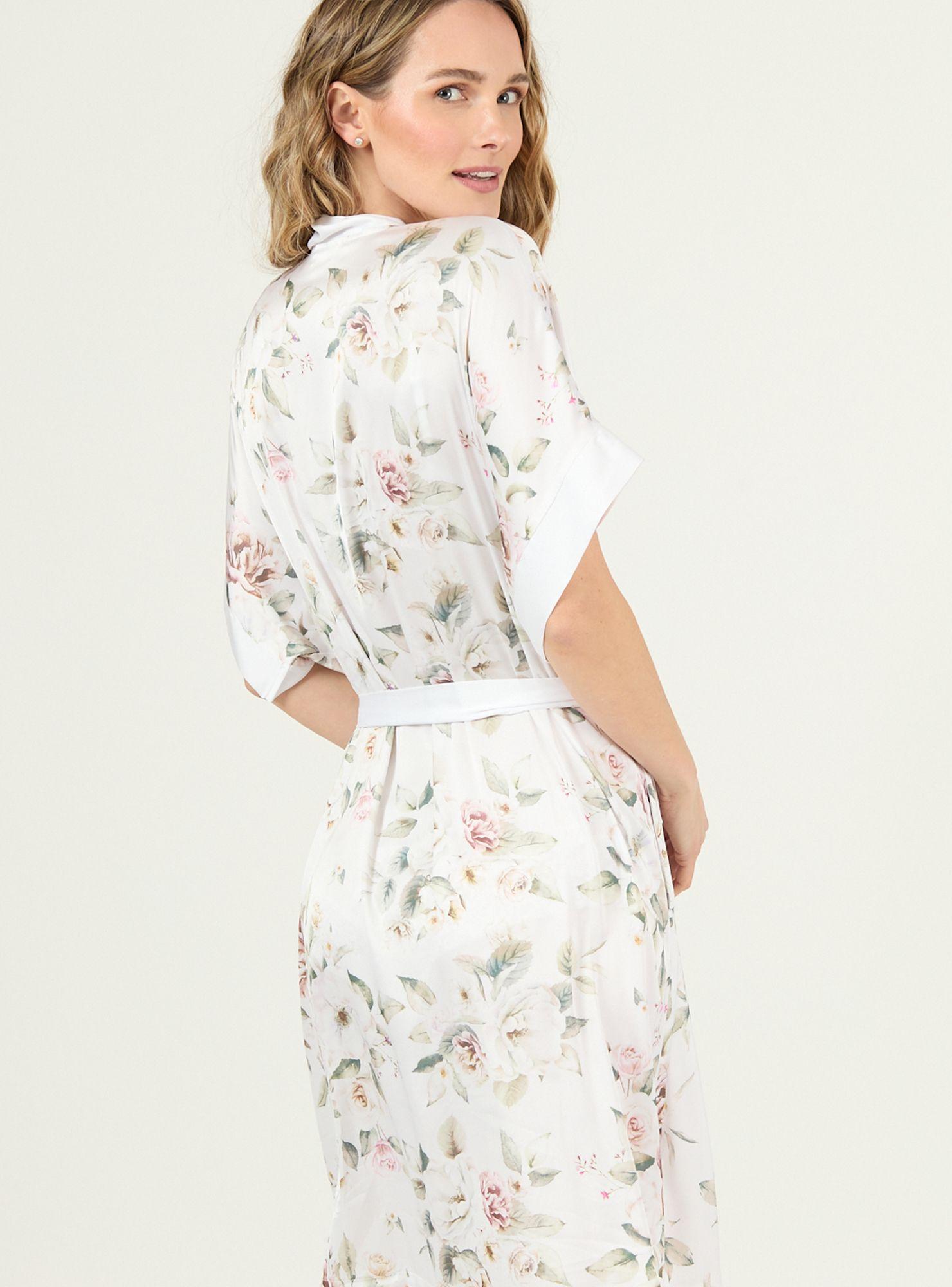 Bata de Mujer Mini Satin Blanco Flor-2