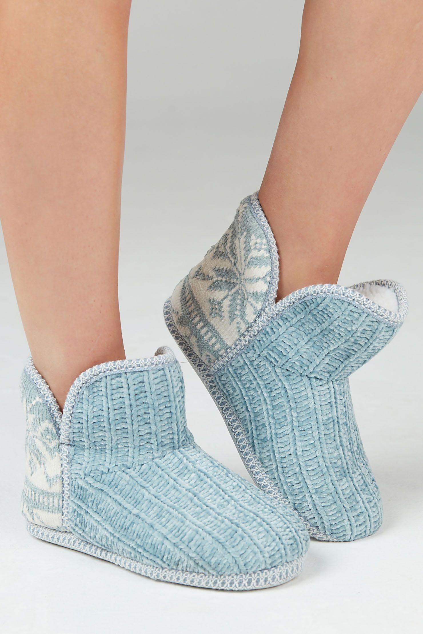 Pantufla Bota Chenille Celeste-3