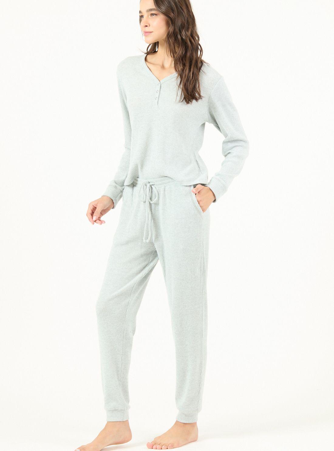 Pijama de Mujer Leti Rib Gris Claro-1