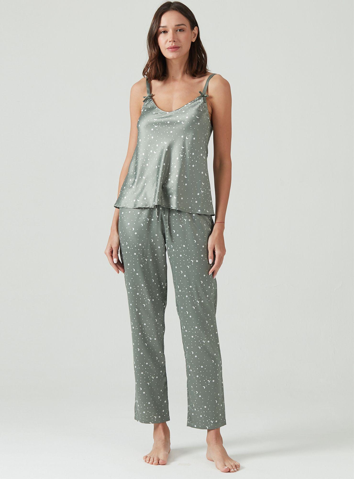 Pijama de Mujer Cinta Pantalón Largo Gris Estampado-0