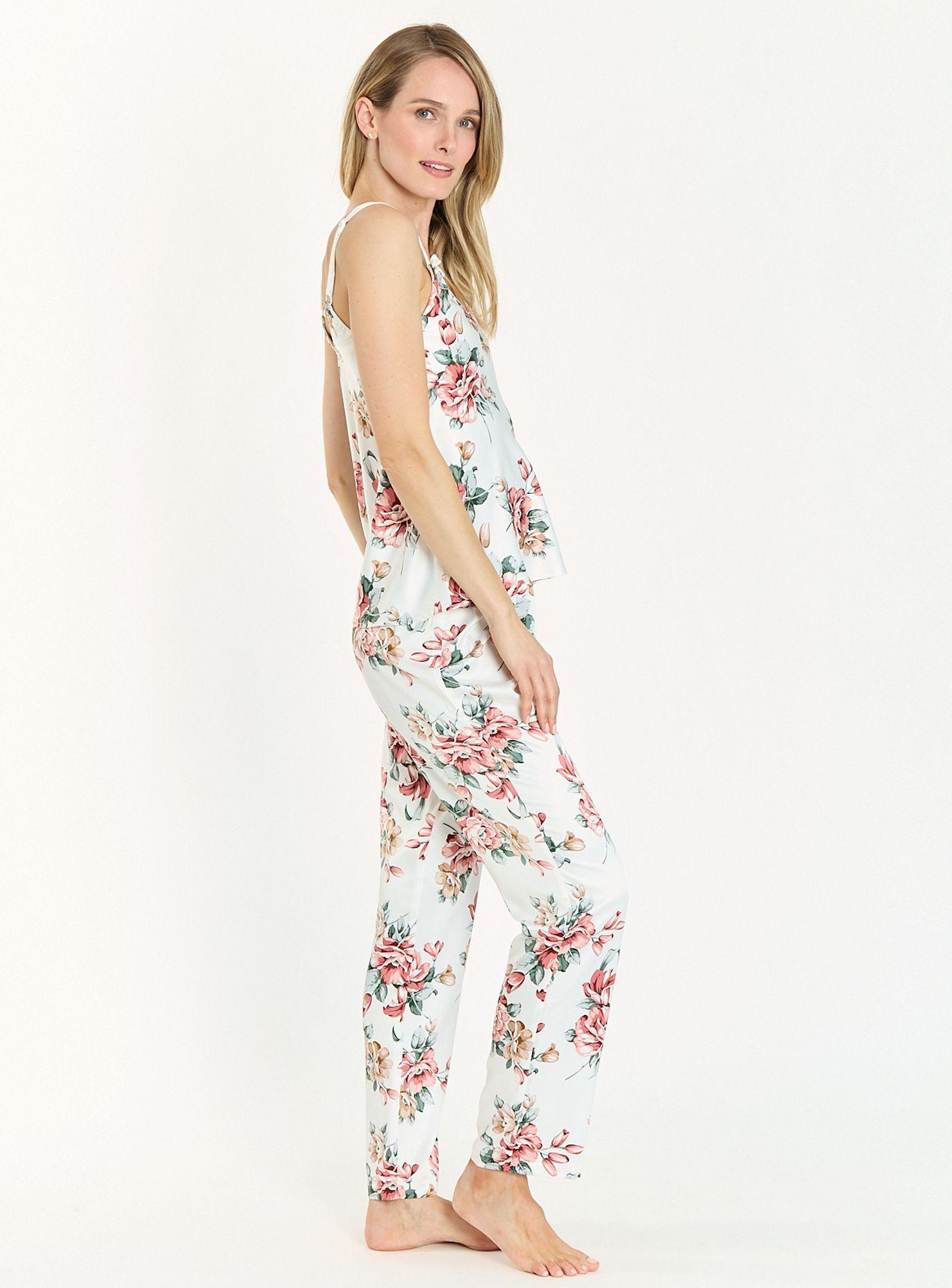 Pijama de Mujer Cinta Pantalon Largo Blanco Estampado-3