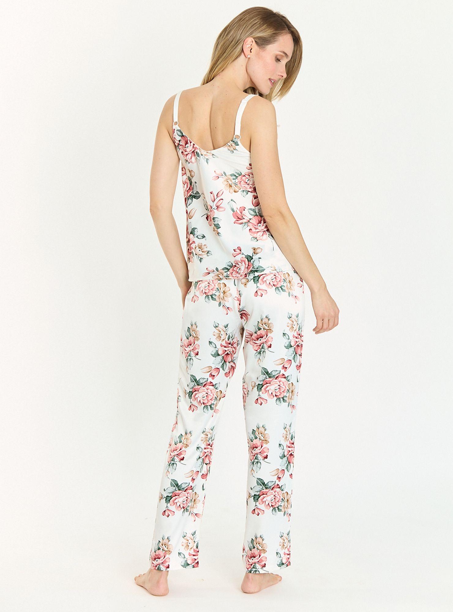 Pijama de Mujer Cinta Pantalon Largo Blanco Estampado-4