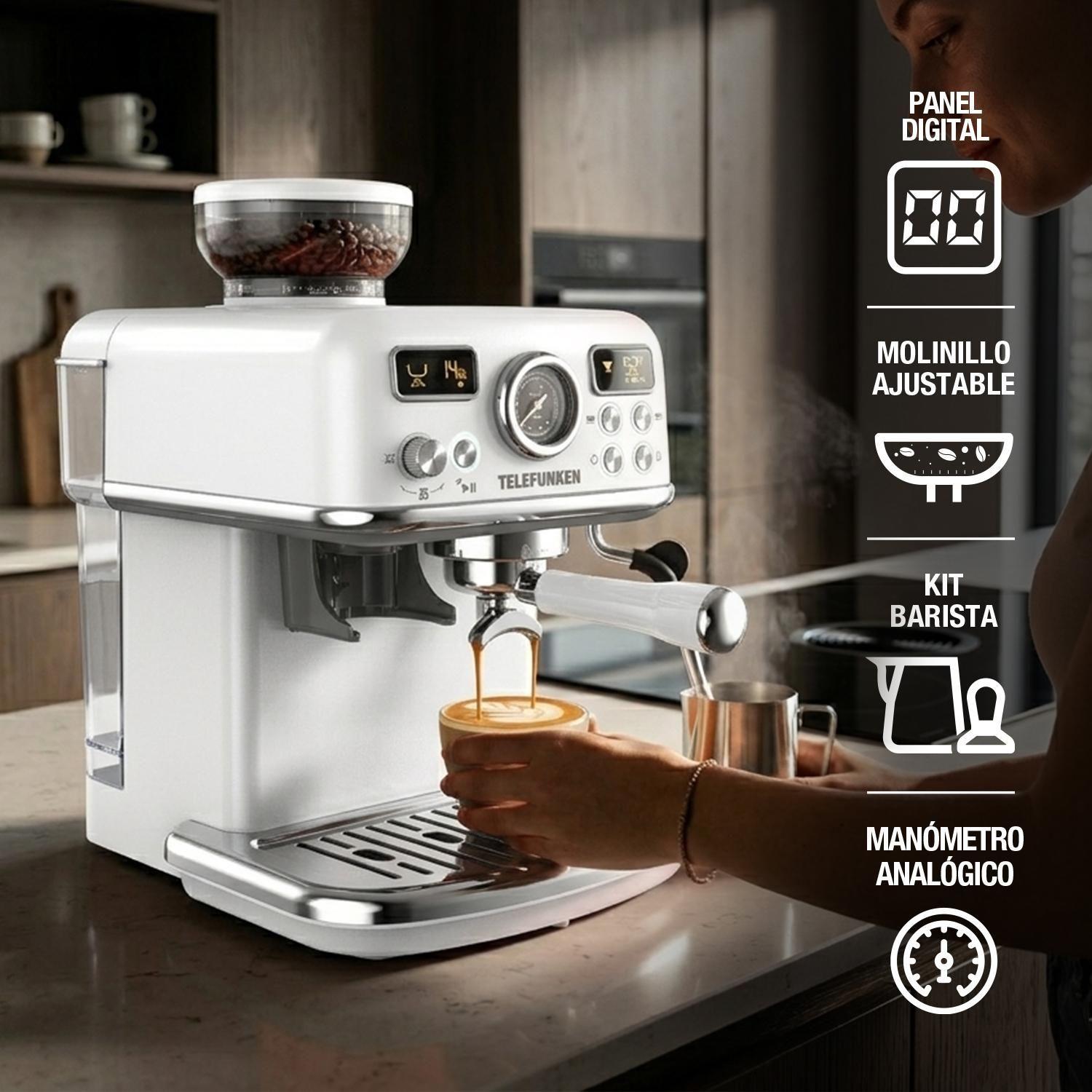 Cafetera Espresso con Molinillo Telefunken Parma Blanca-7