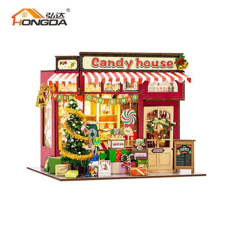 Casa de Dulces Navideña - Candy House Miniatura DIY con Luz (Hongda PC2502)-3