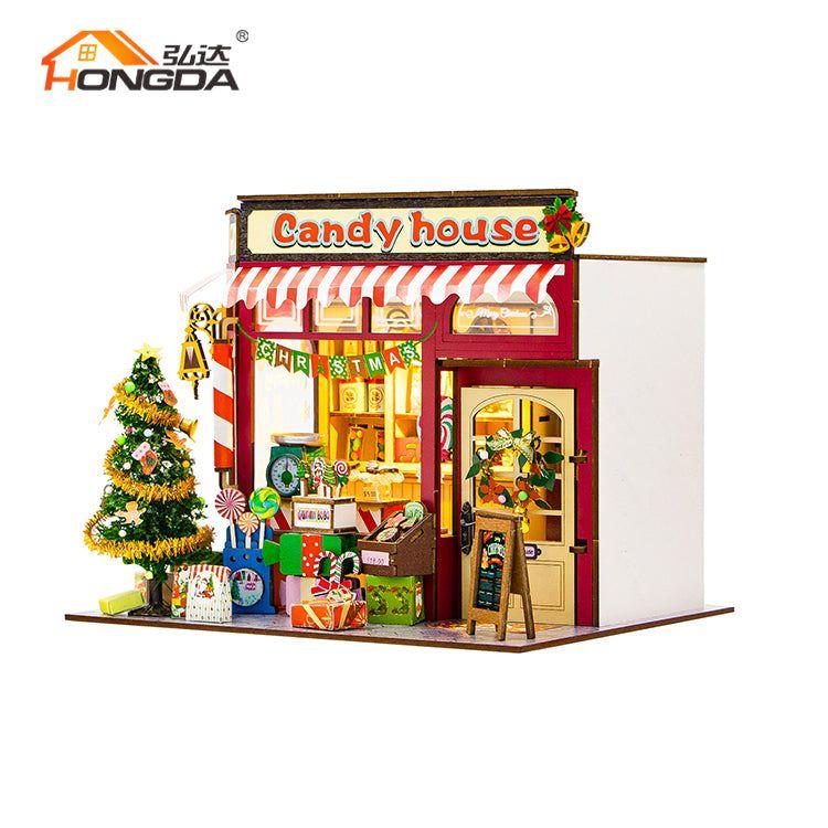 Casa de Dulces Navideña - Candy House Miniatura DIY con Luz (Hongda PC2502)-4