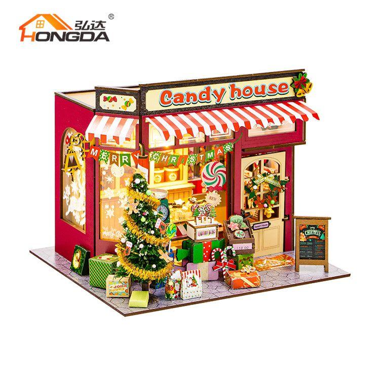 Casa de Dulces Navideña - Candy House Miniatura DIY con Luz (Hongda PC2502)-5