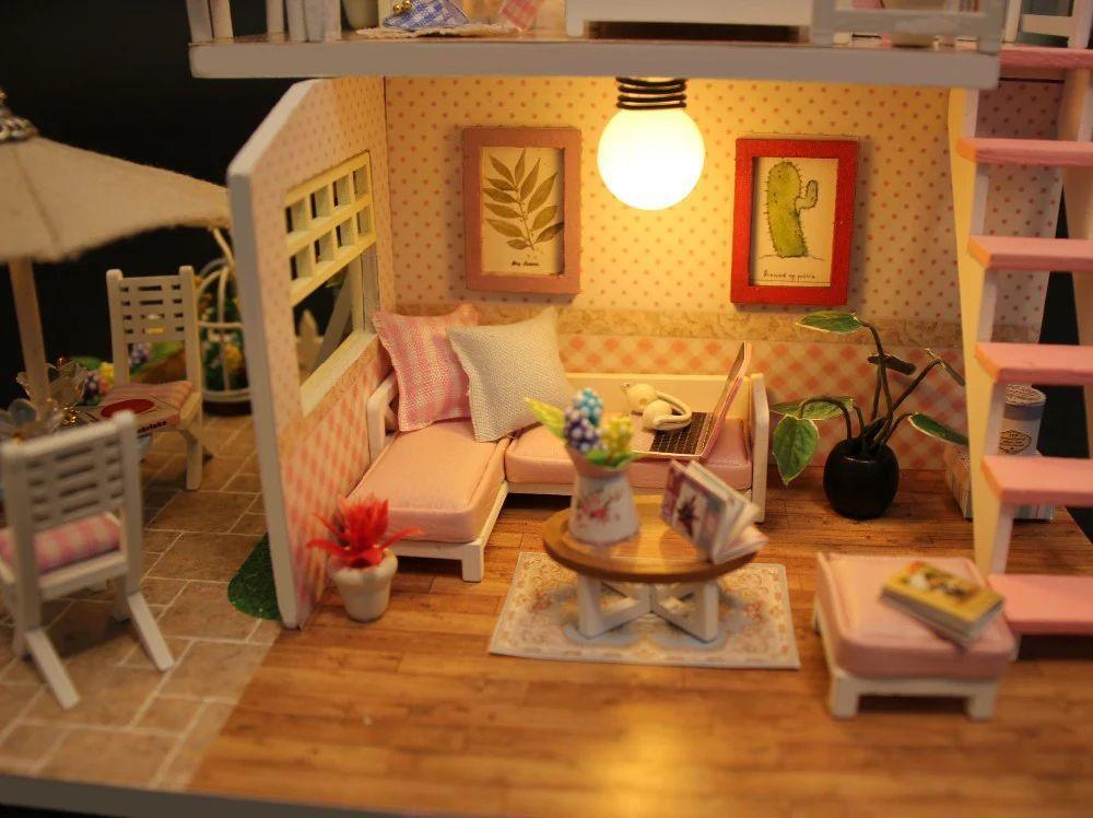 Pink Loft Casa de Muñecas Miniatura DIY mini house-2
