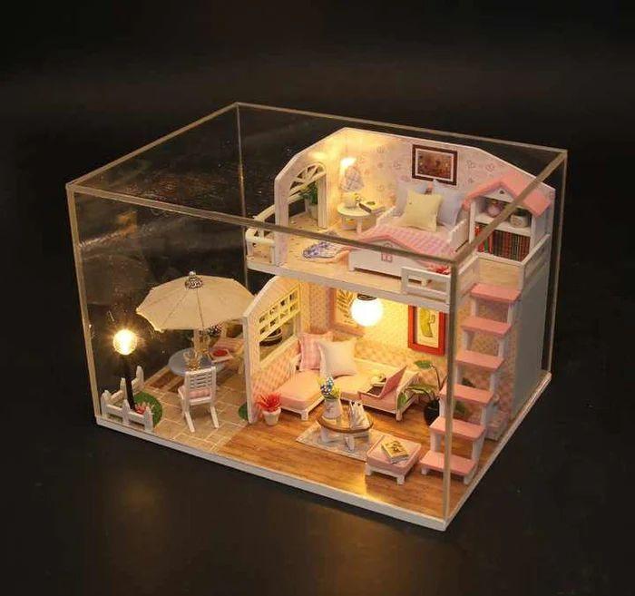 Pink Loft Casa de Muñecas Miniatura DIY mini house-3