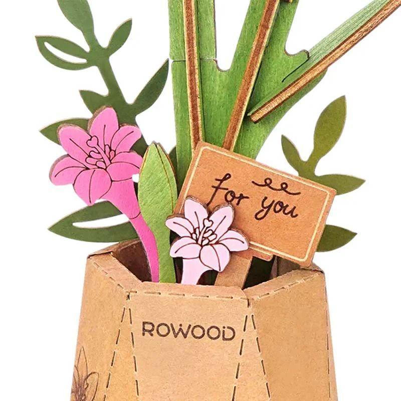 Flor de Lirio Rosada de Madera Lily-2